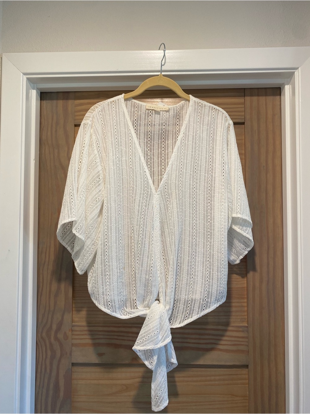 lovestitch White Tie-Front Eyelet Blouse
